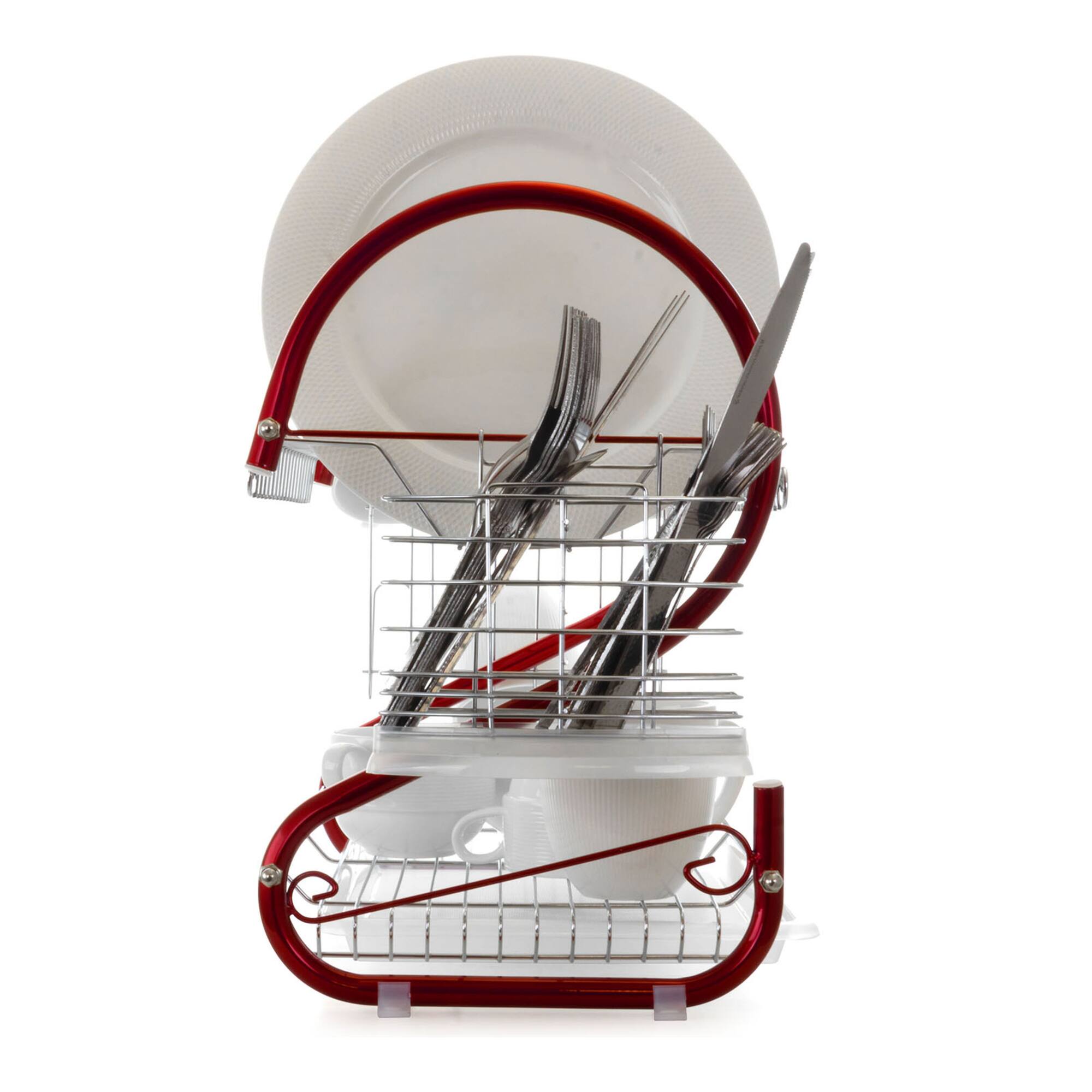 MegaChef 16" Red 2-Shelf Iron Wire Dish Rack